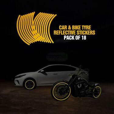 🏍️ Car Bike Tyre & Body Reflective Stickers (18 Stripes - Yellow Colour)